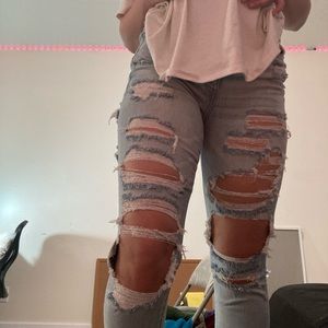 american eagle light washed ripped skinny jeans